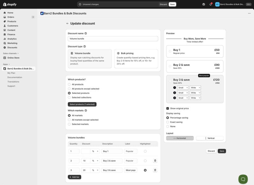Create Shopify volume bundle discount