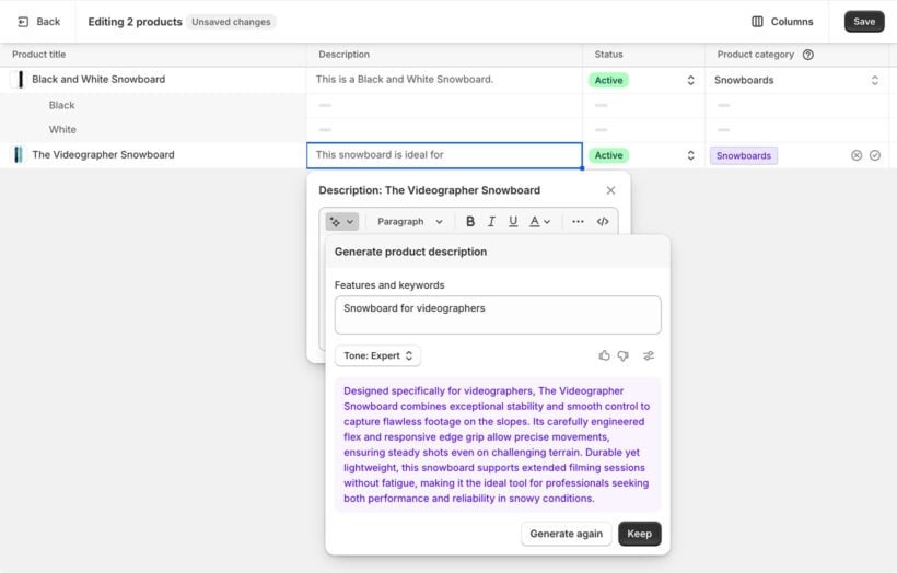 Shopify AI product descriptions