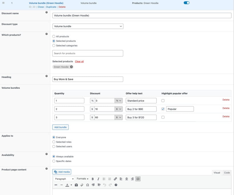 Create WooCommerce volume bundle screenshot