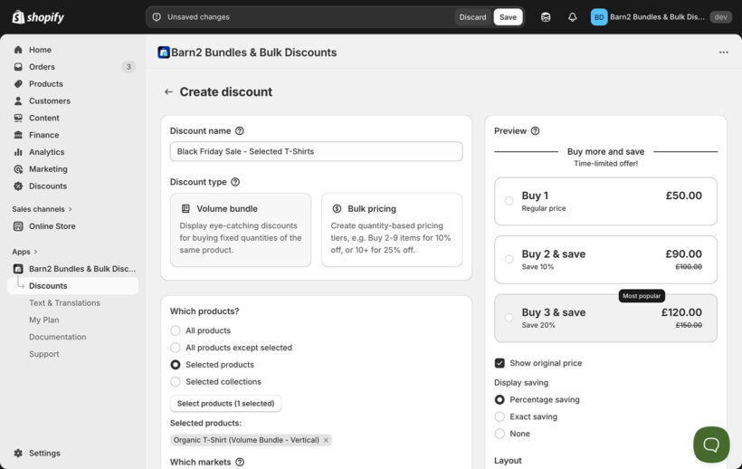 Create volume bundle discount in Shopify