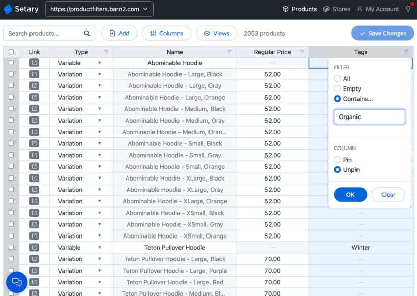 Setary filter by specific tag value