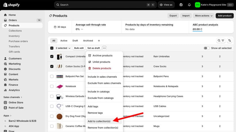 Shopify add multiple products to collection