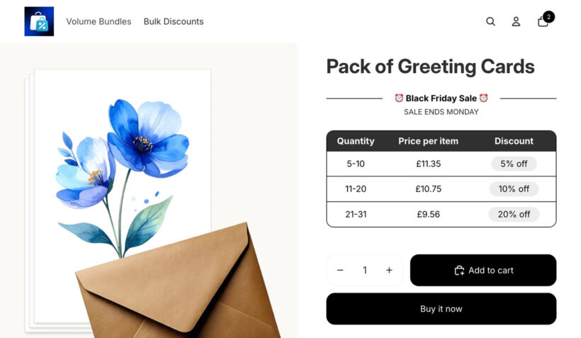 Shopify bulk pricing time limited Black Friday discount