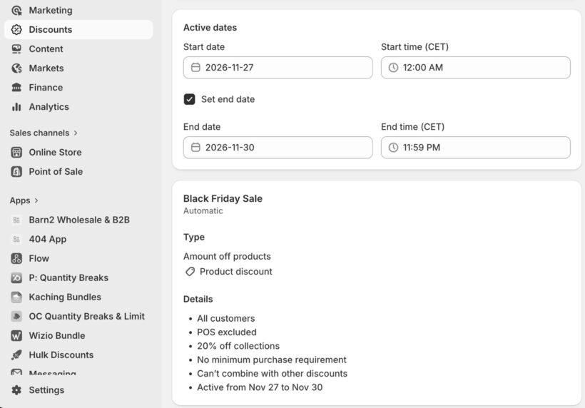 Shopify limited time offer schedule sale start and end dates and times