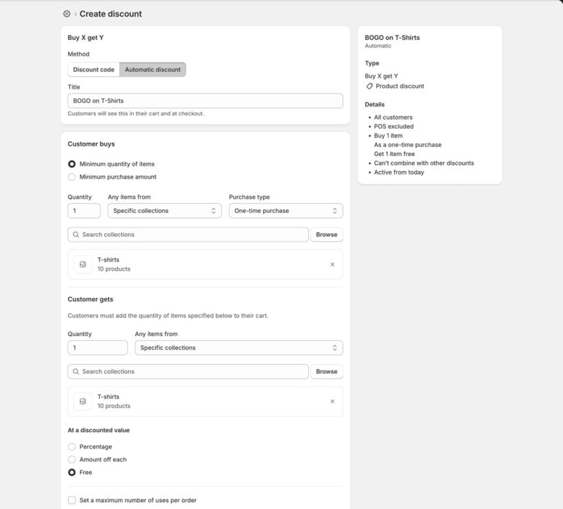 Shopify native BOGO deal