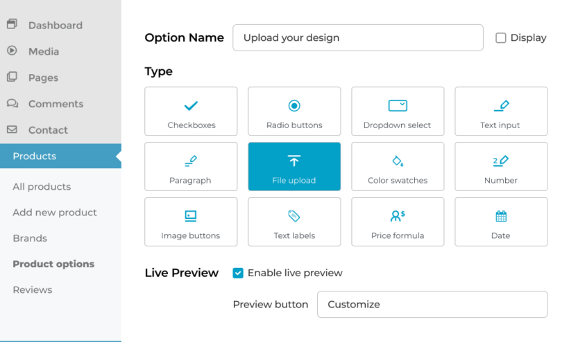 The back end file upload section