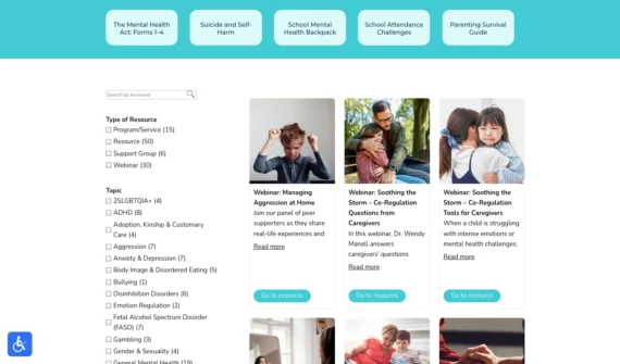 Nonprofit website resource hub for families