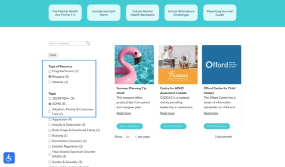 Nonprofit website resource hub made with WordPress and Document Library Pro