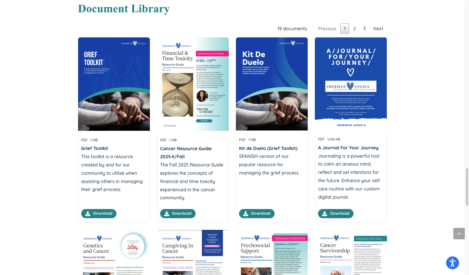 Imerman Angels nonprofit resource library built with Document Library Pro