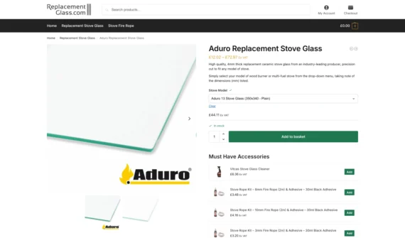 A dropdown list gives customers the ability to choose their stove model