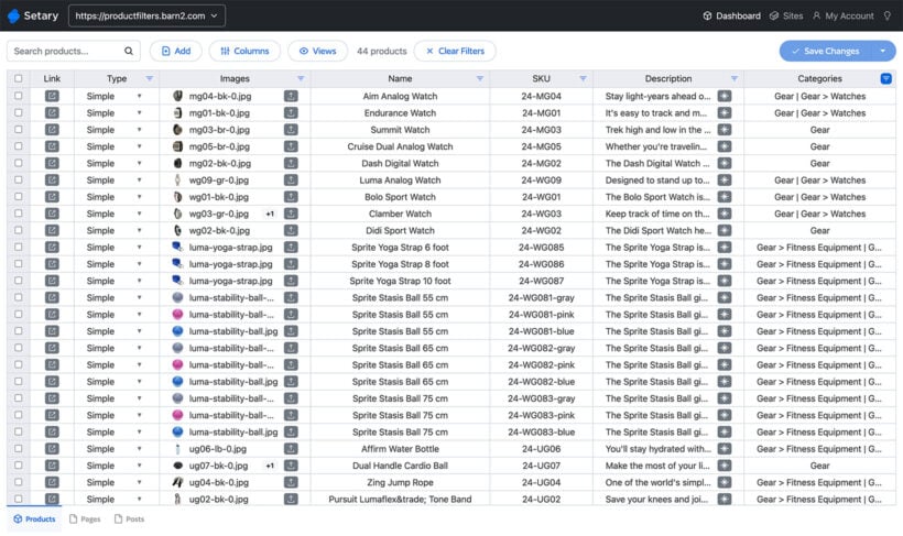 Setary Simple Products Bulk Spreadsheet Editor
