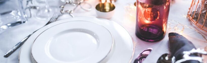 An elegant dinner table setting, illustrating a virtual gala online fundraiser
