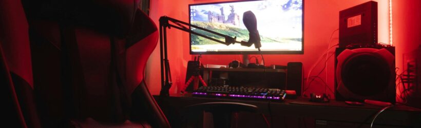 A video game streaming setup, illustrating a streaming or gaming fundraiser