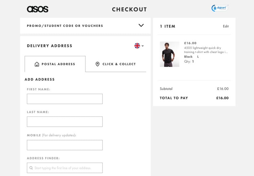 Checkout examples ASOS