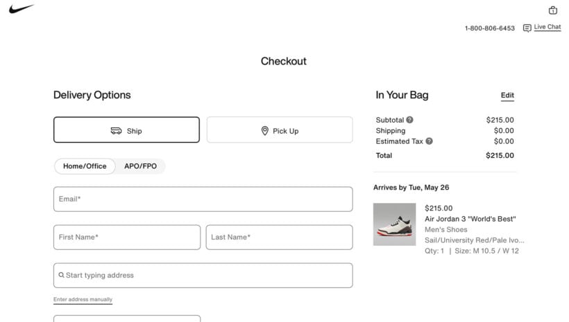 Checkout examples Nike