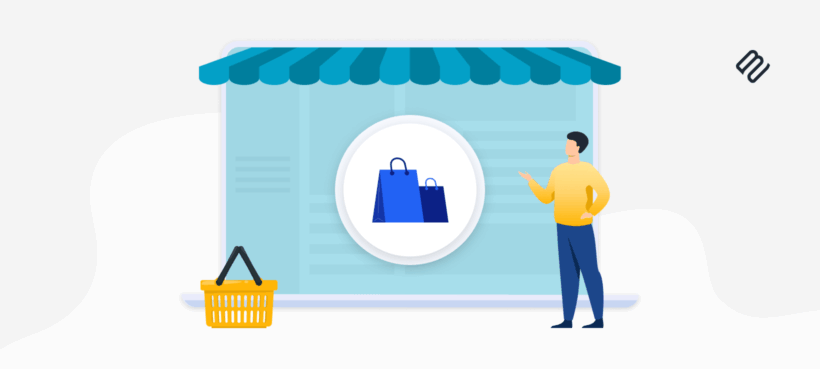 Illustrated header showing an online shop front with shopping bags and a basket representing ecommerce ideas