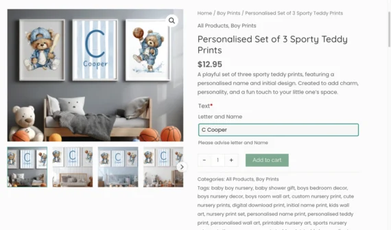 Edit text input for personalised nursery prints