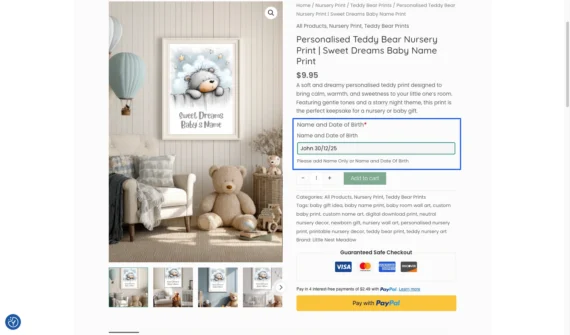 Little Nest Meadow personalised nursery prints product page