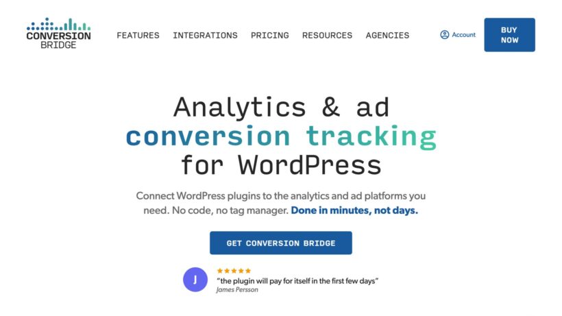 Conversion Bridge conversion tracking plugin connected to WordPress analytics