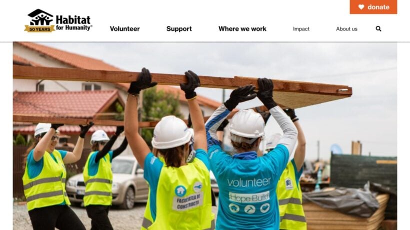 Habitat for Humanity homepage and its recognizable nonprofit brand identity