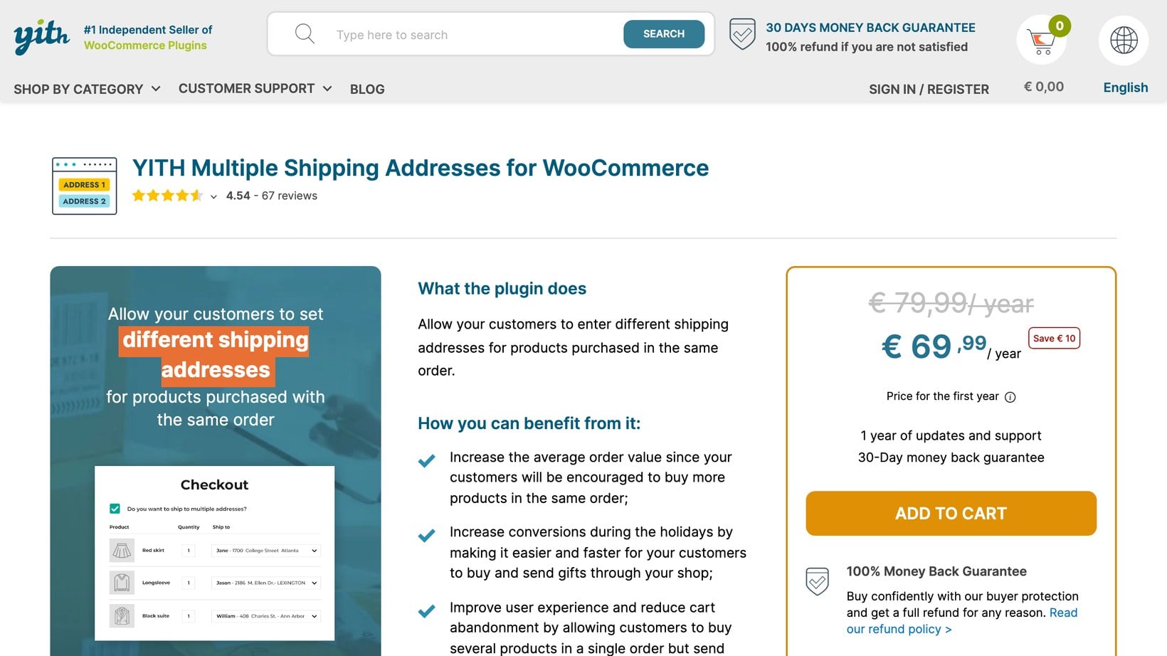 YITH Multiple Shipping Addresses page for shipping one WooCommerce order to several addresses