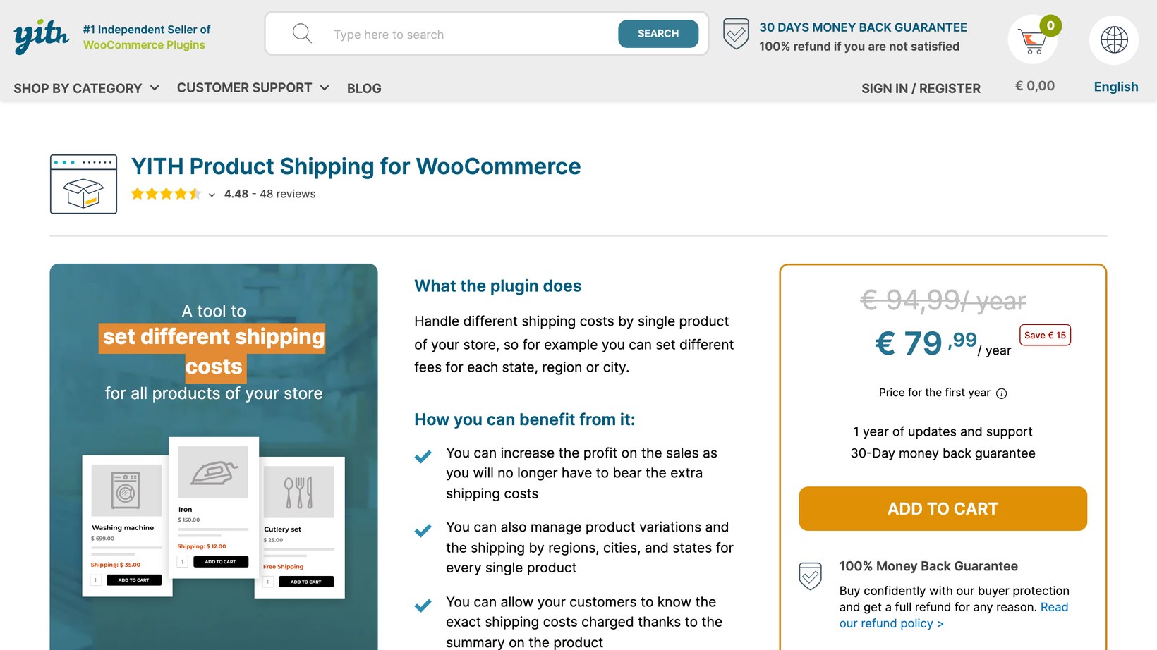YITH Product Shipping page for setting WooCommerce shipping rates per product