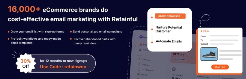 Retainful abandoned cart recovery and email marketing plugin for WooCommerce