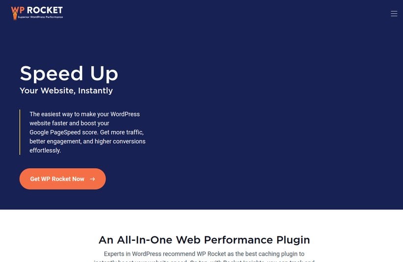 WP Rocket caching plugin homepage for speeding up a WooCommerce store