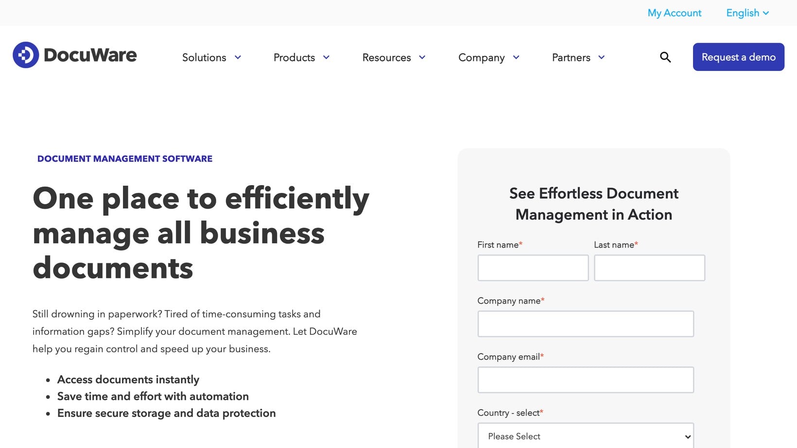 DocuWare cloud document management software showing its document workflow homepage