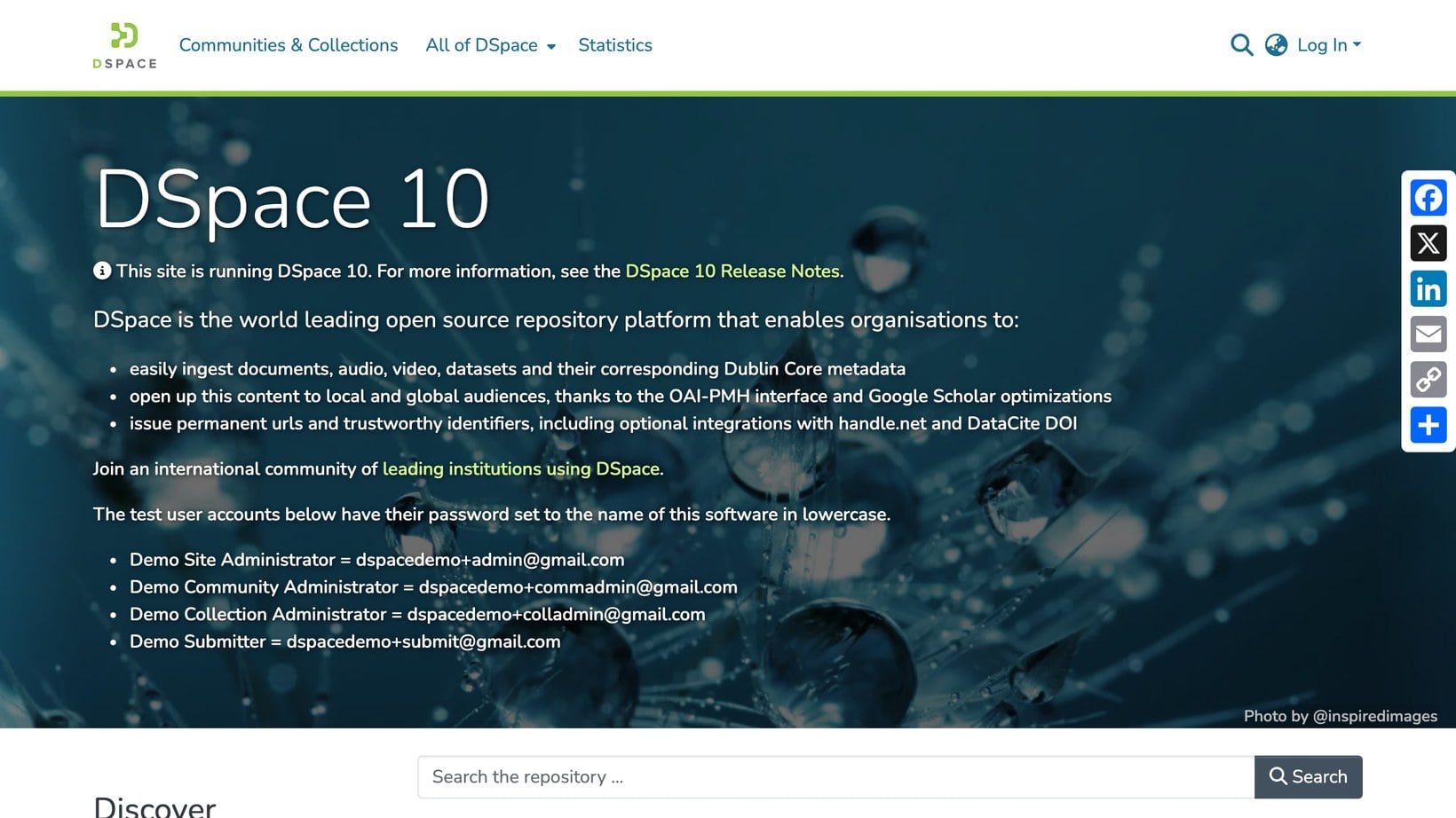 DSpace open-source repository publishing a searchable document library