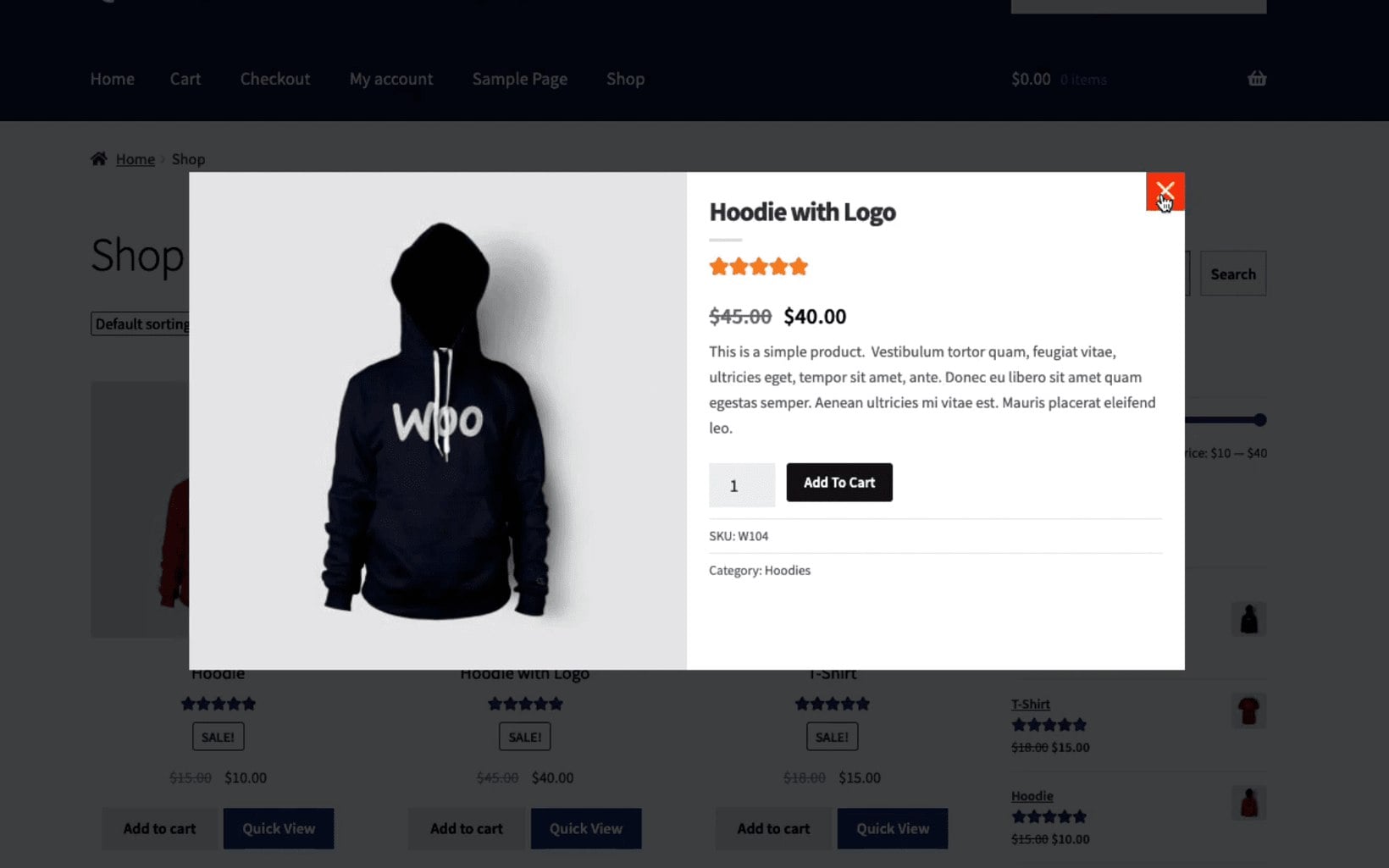 ShapedPlugin Quick View for WooCommerce modal on a shop page