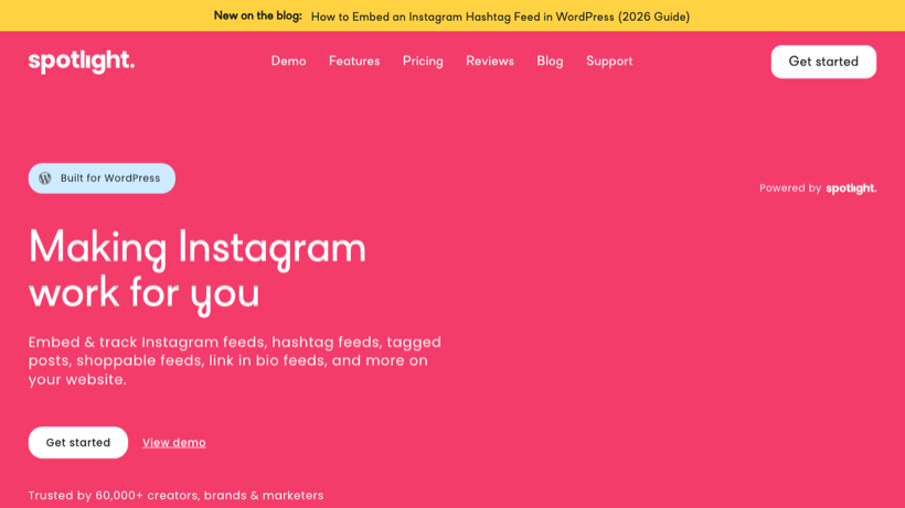 Spotlight homepage promoting Instagram feeds for WordPress and WooCommerce