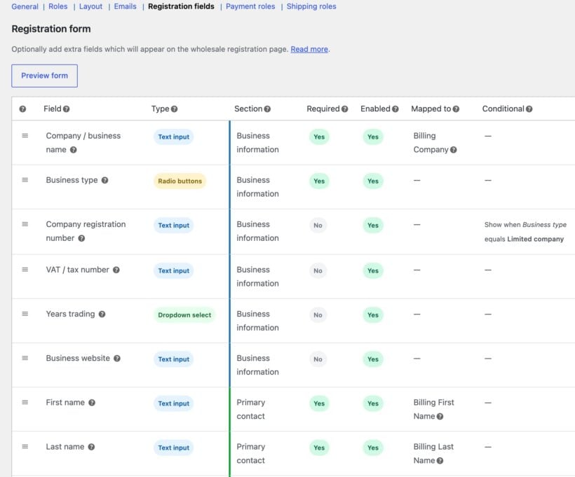 WooCommerce Wholesale Pro registration form builder