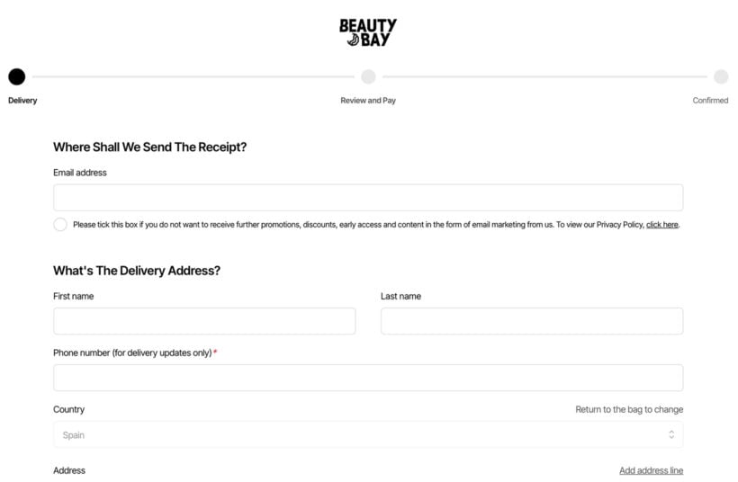 WooCommerce Multi Step Checkout Example Beauty Bay