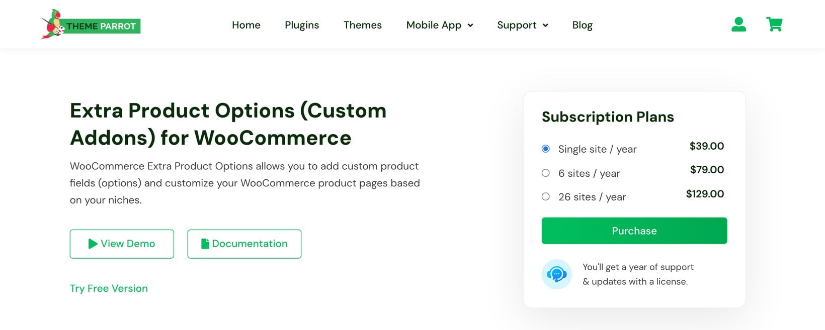 Extra Product Options WooCommerce product add-ons plugin homepage and pricing