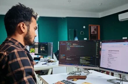 Developer setting up a plugin at a computer