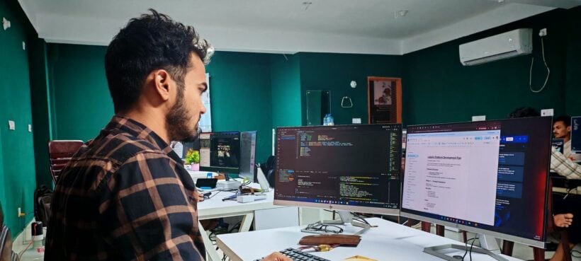 Developer setting up a plugin at a computer