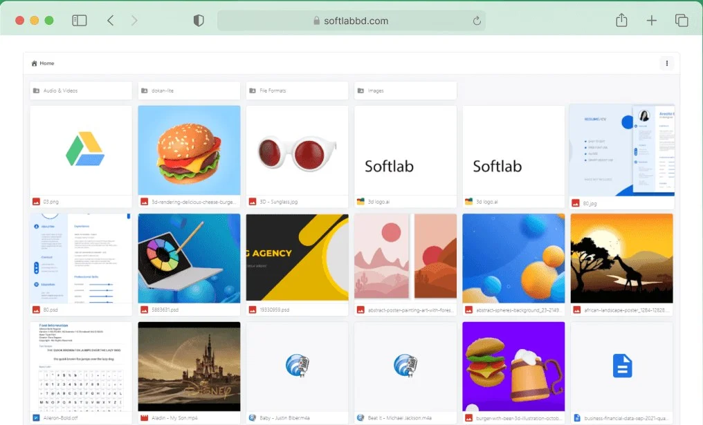 Google Drive file browser embedded on a WordPress page by the Integrate Google Drive plugin