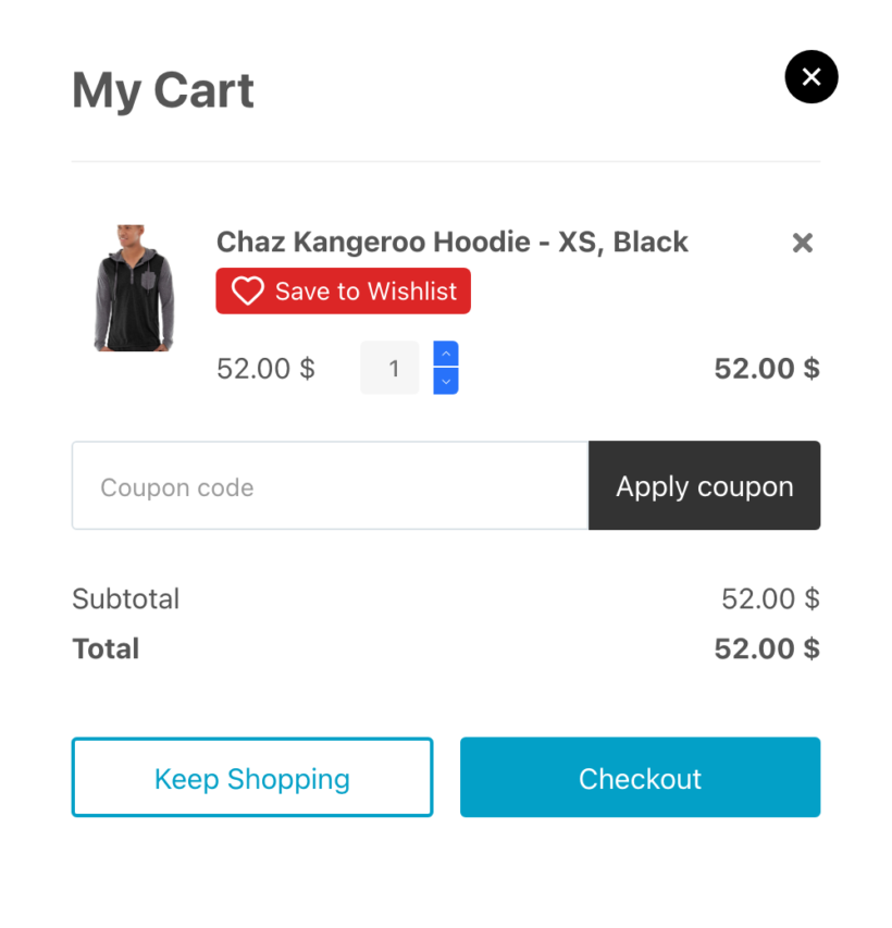 Save to Wishlist button in the WooCommerce Fast Cart popup