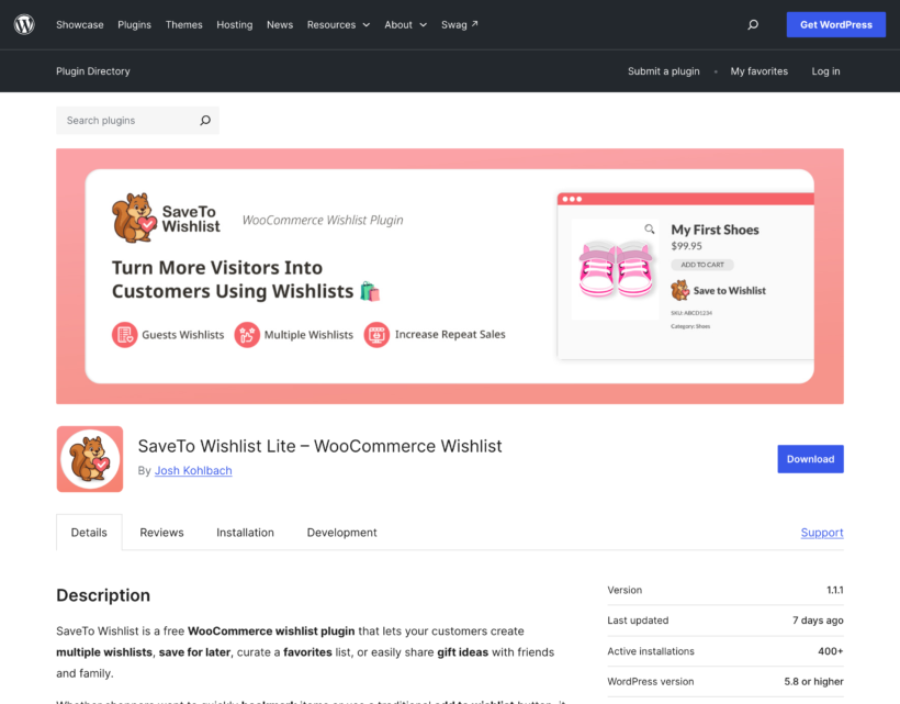 SaveTo Wishlist WooCommerce wishlist plugin on WordPress.org