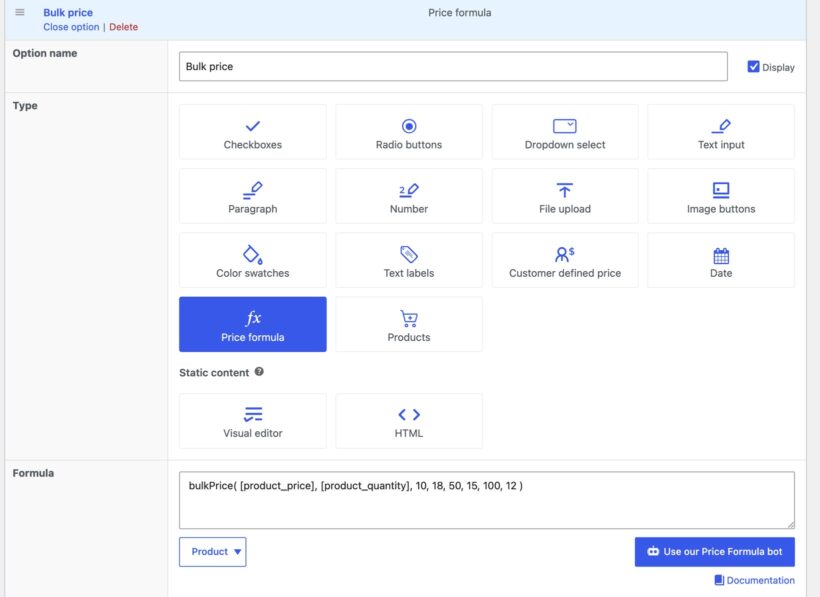 Bulk pricing formula in the admin with the product quantity variable inside it