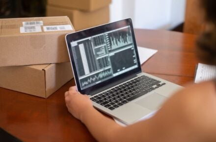 WooCommerce store owner reviewing performance data on a laptop