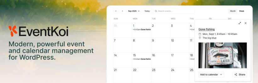 EventKoi events calendar for selling WooCommerce event tickets on your WordPress site