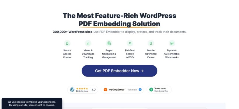 PDF Embedder displaying a single PDF in WordPress with watermarks and download protection