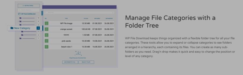 WP File Download managing a WordPress PDF library from a folder tree in the admin