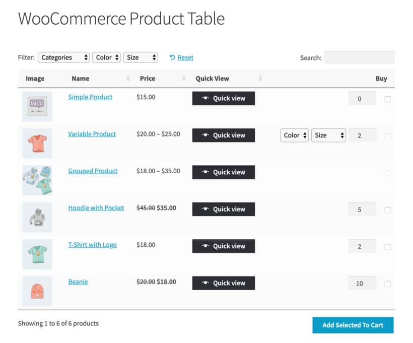 WooCommerce Default Quantity Screenshot Product Table