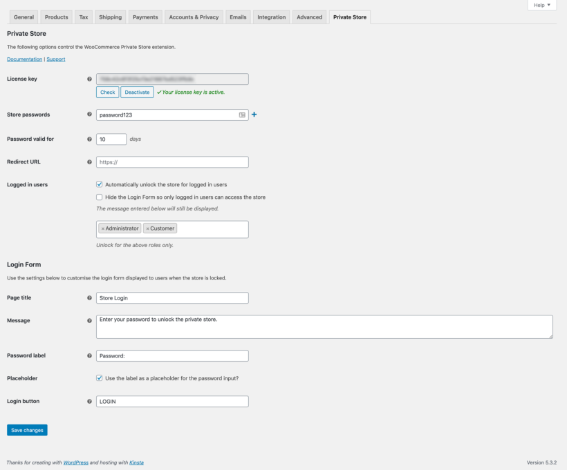 WooCommerce Private Store screenshot plugin settings