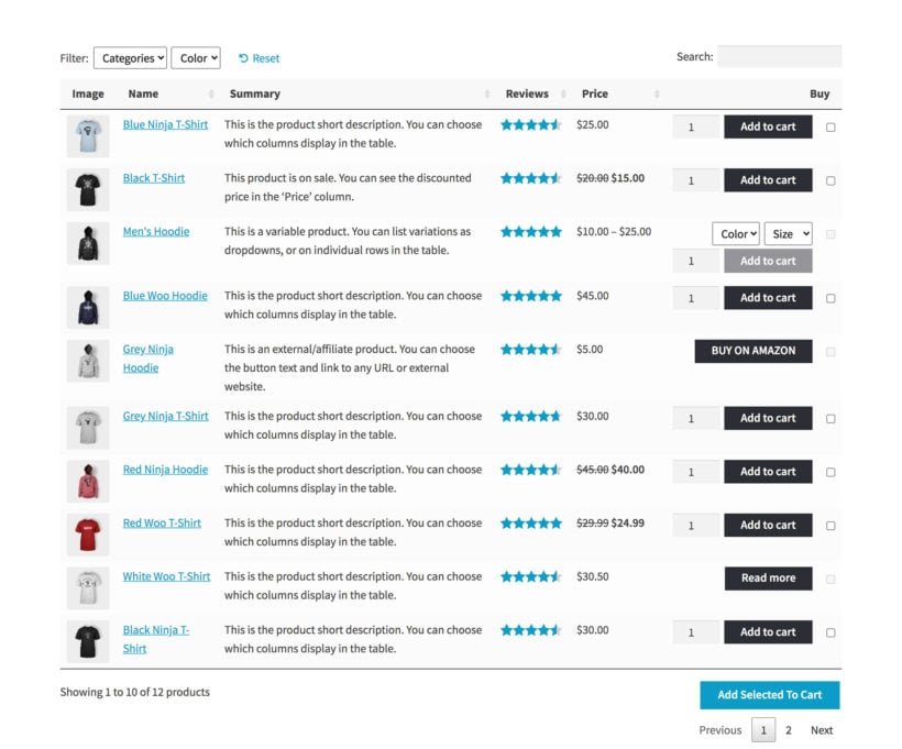 WooCommerce Product Table Lite – Plugin WordPress