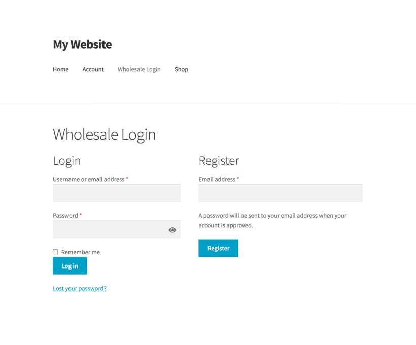 WooCommerce B2B Screenshot Registration Login Page