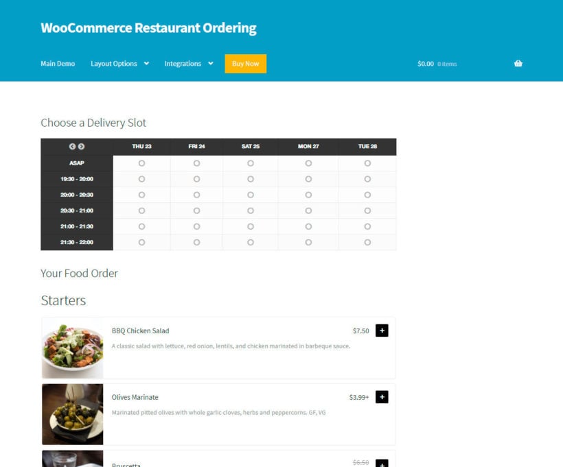 WooCommerce Restaurant Ordering plugin integrates